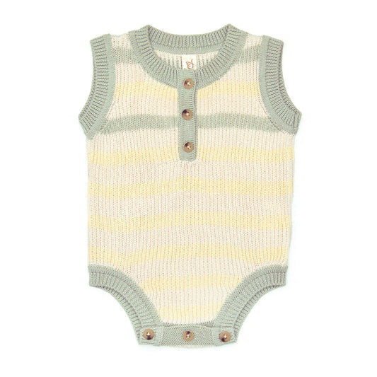 STRIPPED KNITTED  ROMPER NATURAL & SEA FOAM & BABY YELLOW