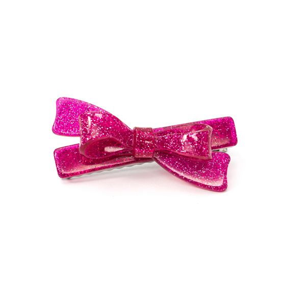 BOW GLITTER PINK HAIR CLIPS