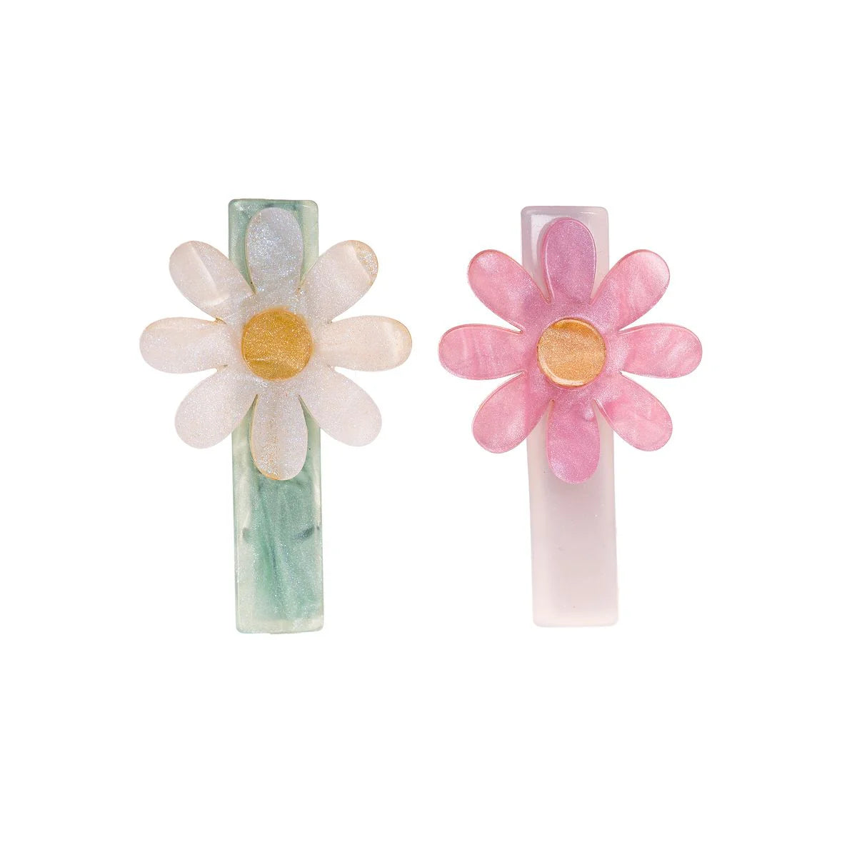 DAISY FLOWER PINK & WHITE PEARL HAIR CLIPS -SPR