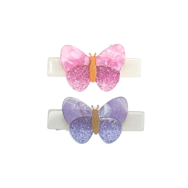 BUTTERFLIES SHIMMER LILAC & PINK HAIR CLIPS -SPR