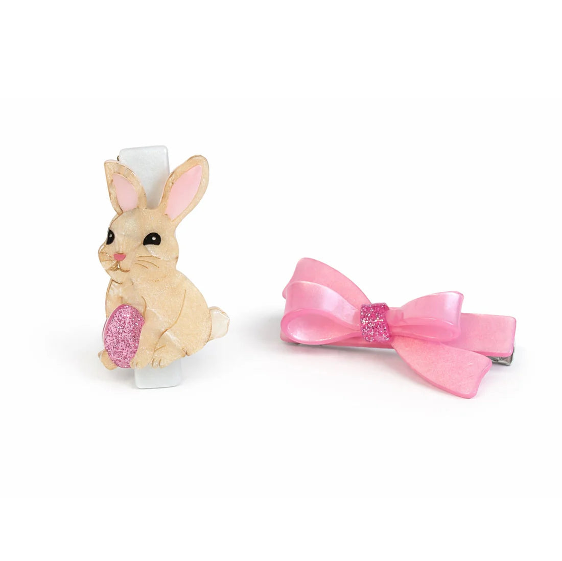 EAS- BUNNY & PINK SATIN BOW HAIR CLIPS