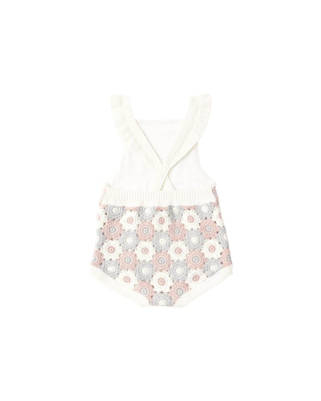 CROCHET	ROMPER	||	BLUE,	LIGHT	PINK, IVORY