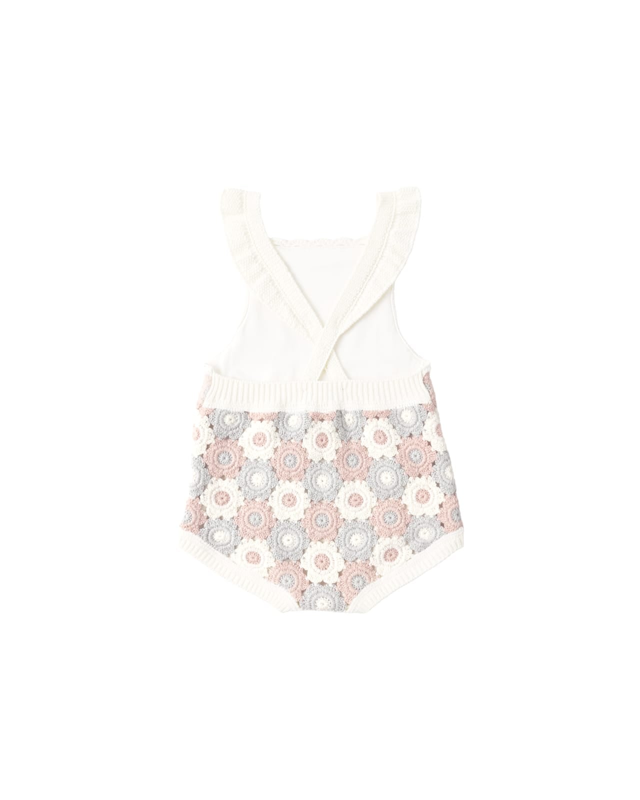 CROCHET	ROMPER	||	BLUE,	LIGHT	PINK, IVORY