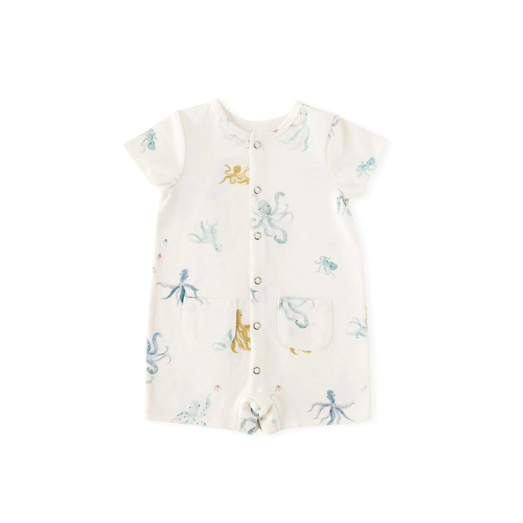 Short Sleeve Pocket Romper Octopus Oasis