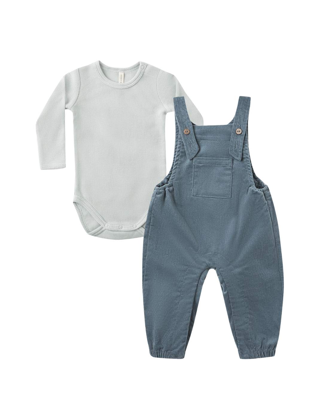 Long-sleeved waffle bodysuit || ice blue + Overall