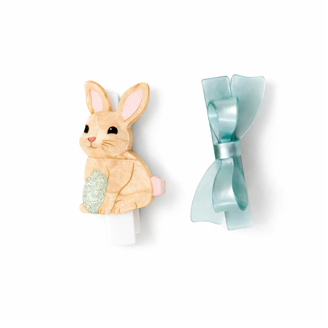 EAS- BUNNY & MINT SATIN BOW HAIR CLIPS