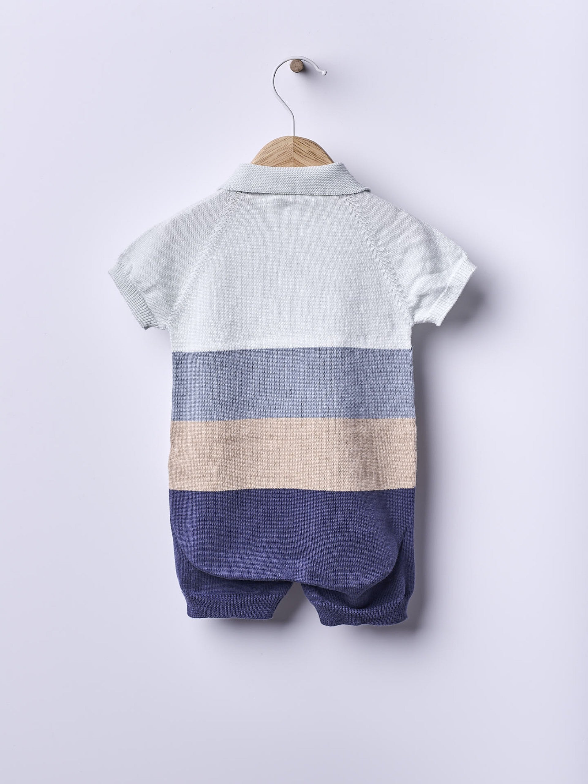 Short-sleeved polo shortie knitted in cotton | SEA BREEZE
