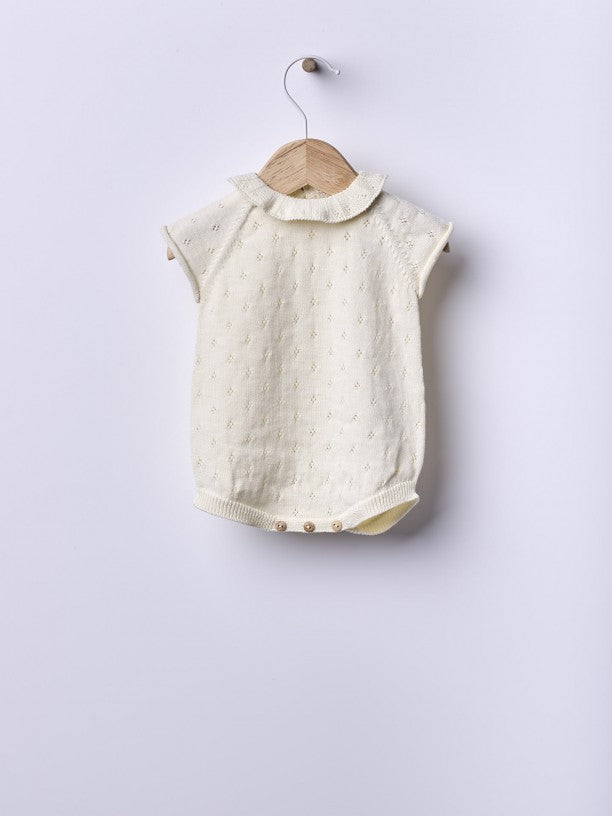 Short-sleeved shortie knitted in organic cotton | BREEZE Egret