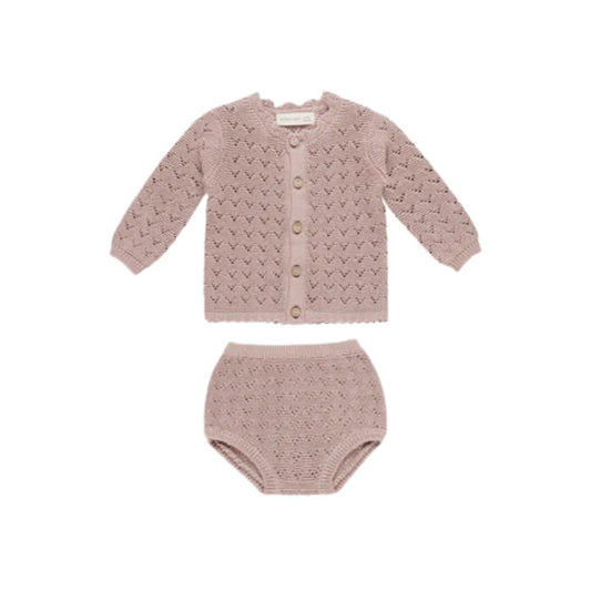 Scalloped Cardigan Mauve + knit Bloomer Mauve