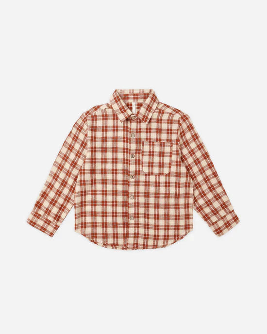 COLLARED LONG SLEEVE SHIRT || RED PLAID