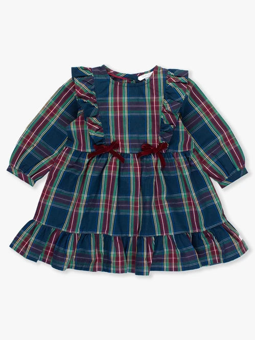 RUFFLE BOW DRESS- WINTER NIGHTS PLAID