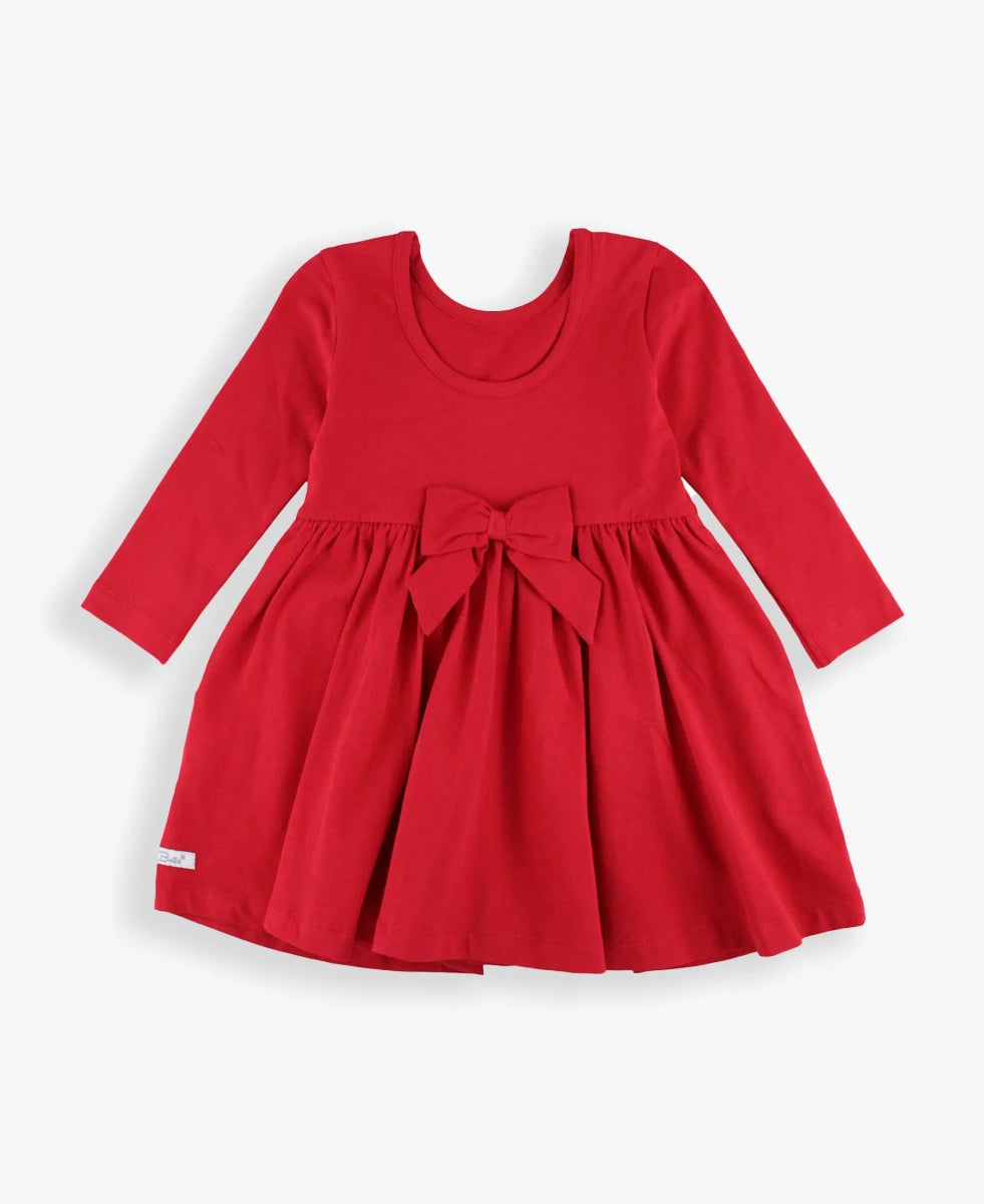 Knit Long Sleeve Twirl Dress- Red