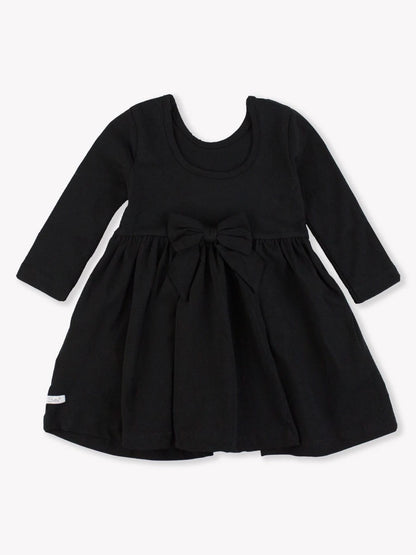 Knit Long Sleeve Twirl Dress-Black