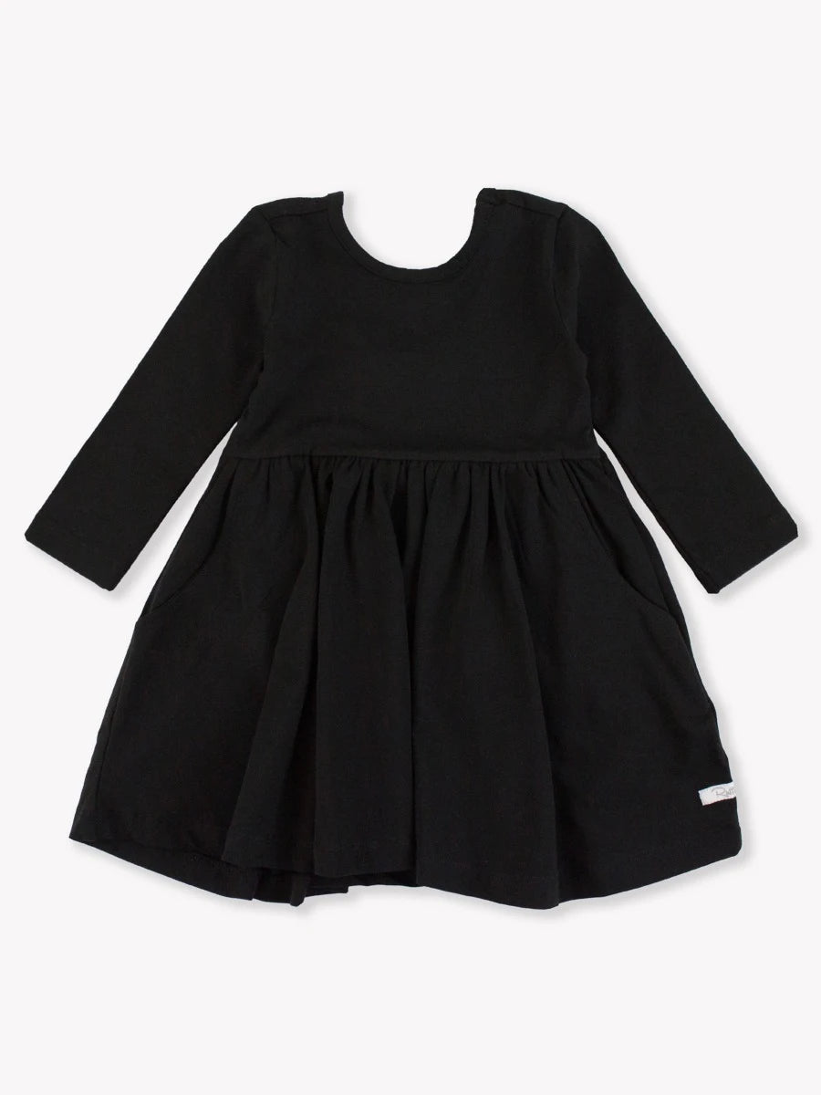 Knit Long Sleeve Twirl Dress-Black