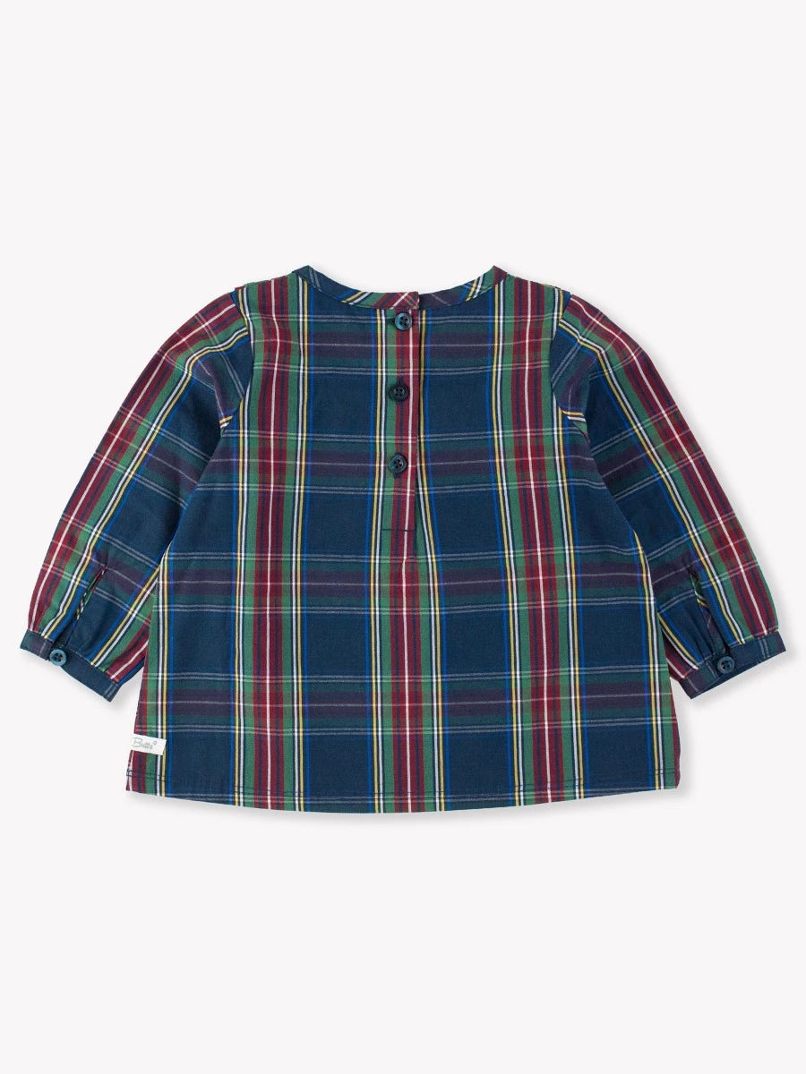 Long Sleeve Ruffle Yoke Top +winter nights plaid woven bow