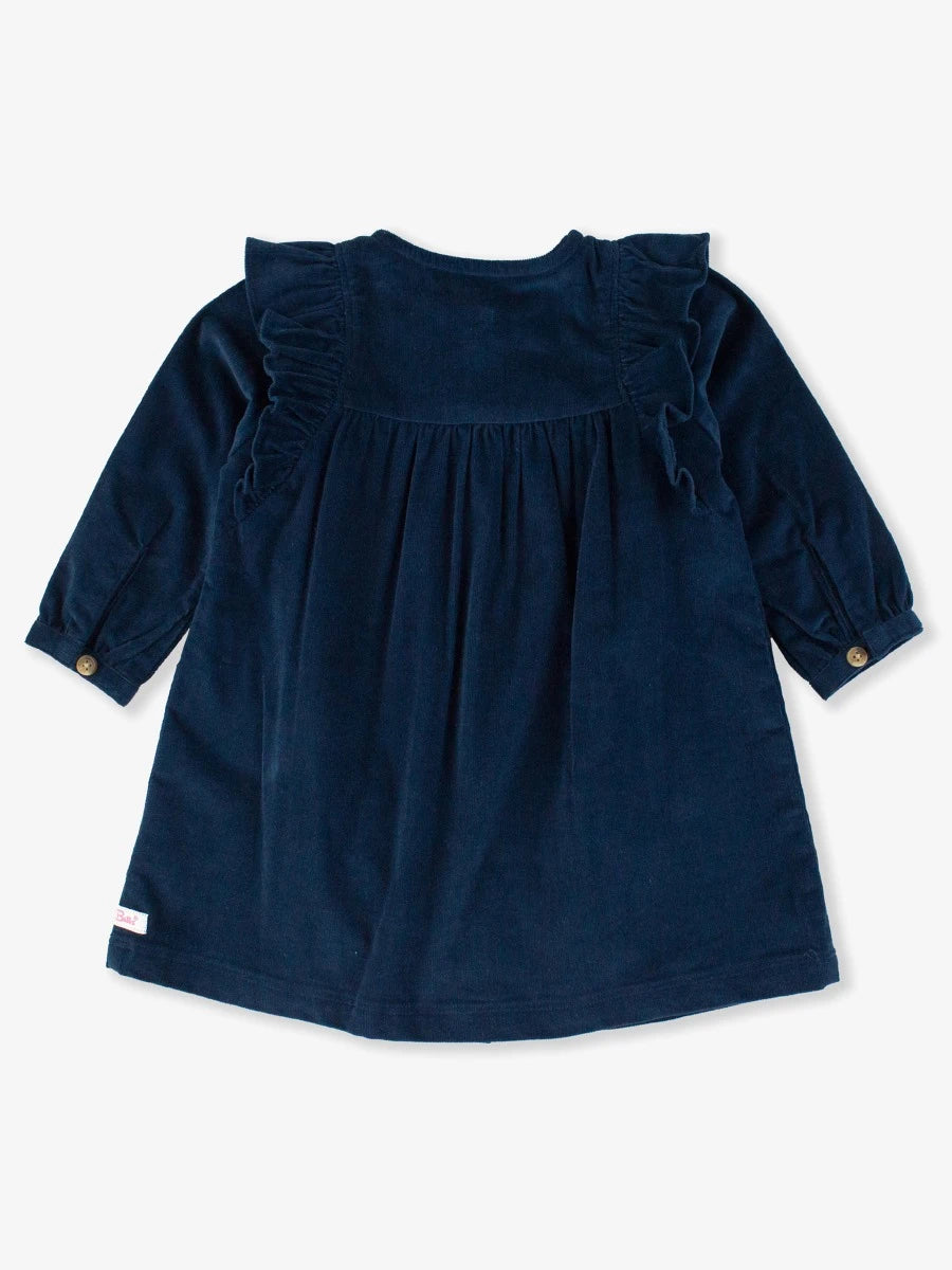 Stretch Corduroy Ruffle Detail Dress-Dark Navy