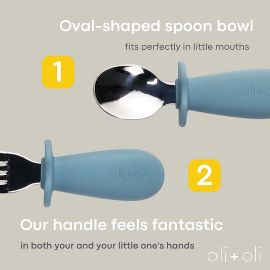 Spoon & Fork Learning Set for Toddlers, Powder Blue (6m+)