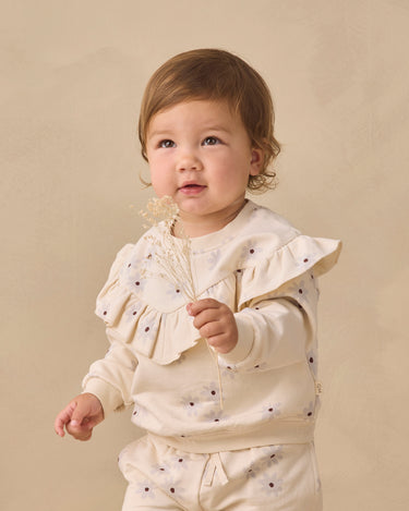 Ruffle fleece sweatshirt +relaxed sweatpant blue daisy
