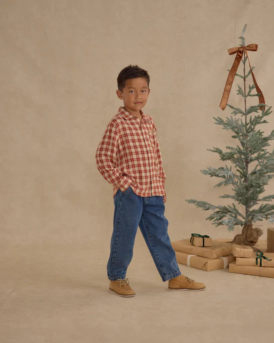 COLLARED LONG SLEEVE SHIRT || RED PLAID