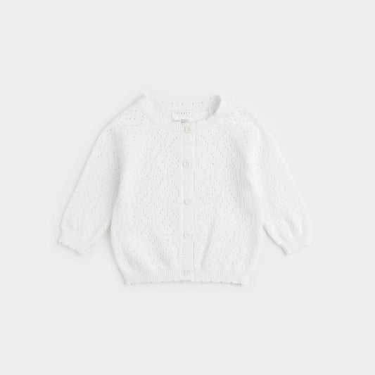 White Pointelle Knit Cardigan