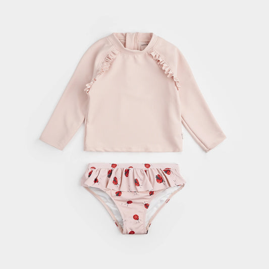 Ribbed Long-Sleeve Rose & Ladybug Rashguard Set