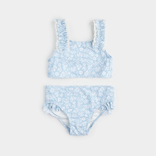 Floral Print On Sky Blue Bikini