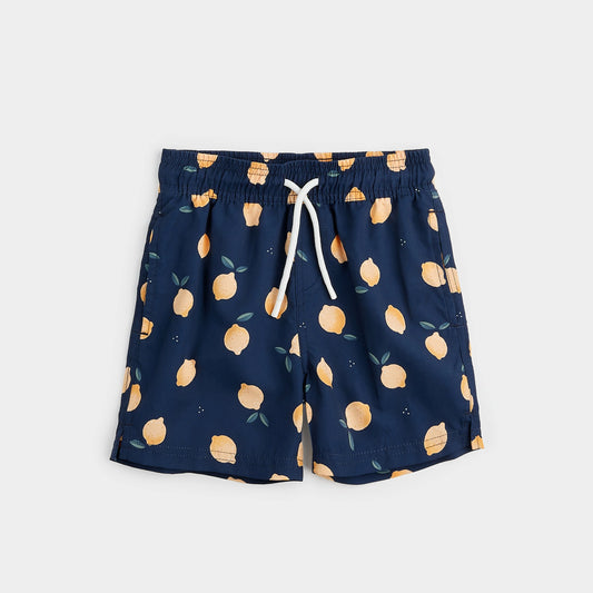 Lemon Print On Navy Swim Trunks