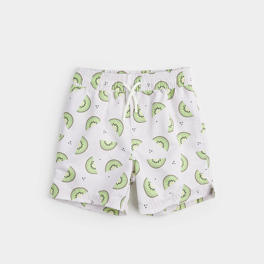 Kiwi Print On Crème Swim Trunks