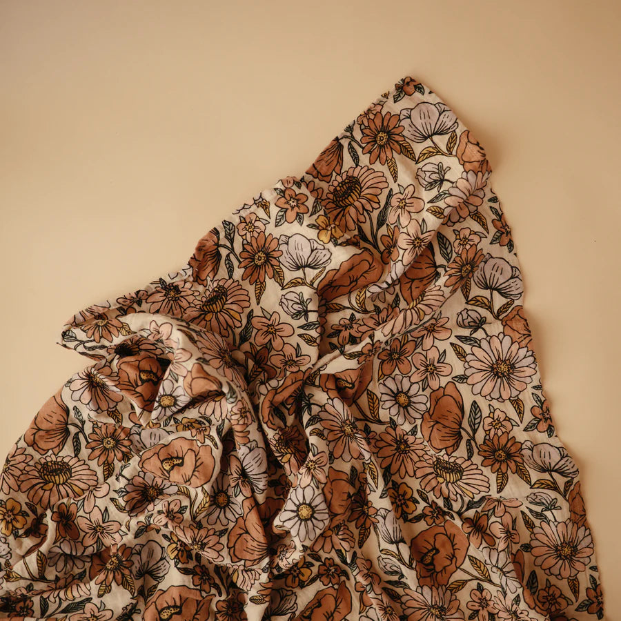 Muslin Swaddle Blanket Organic Cotton-Retro Flowers