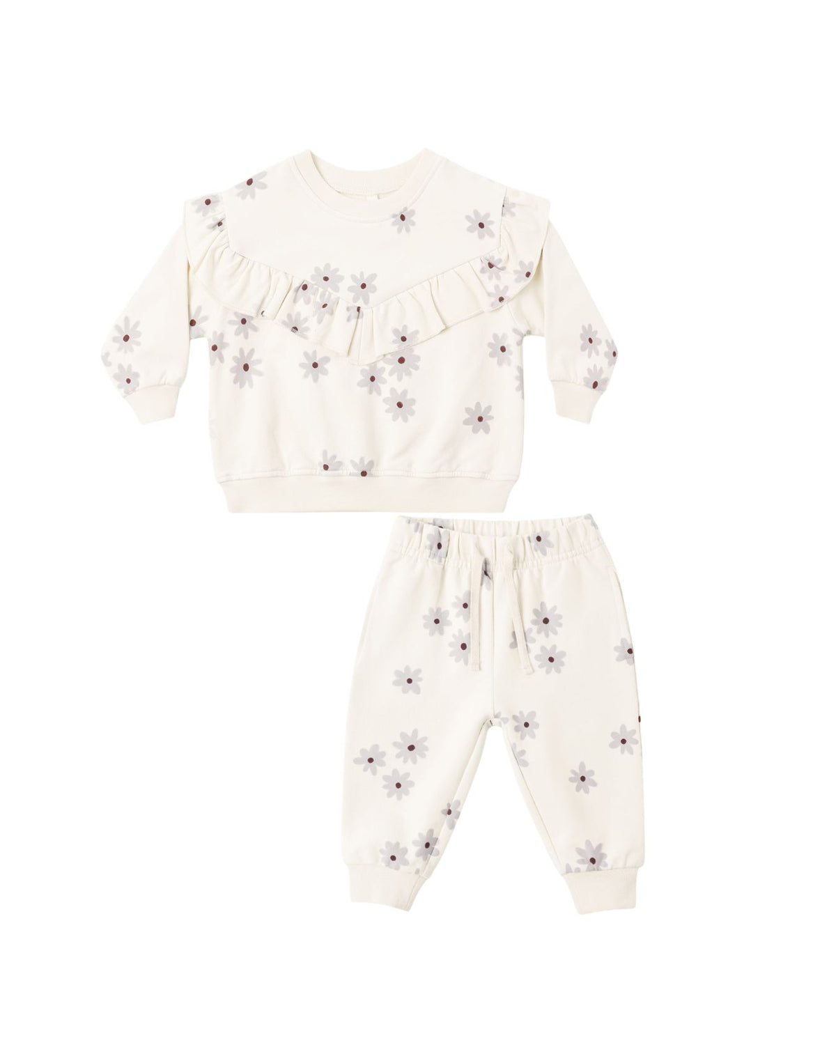 Ruffle fleece sweatshirt +relaxed sweatpant blue daisy