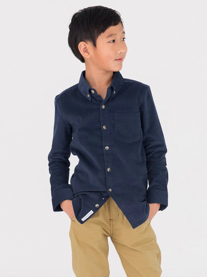 Stretch Corduroy Long Sleeve Button Down Shirt-Dark Navy