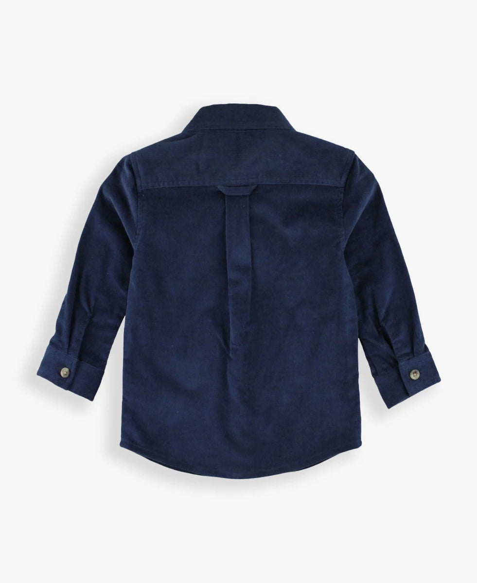 Stretch Corduroy Long Sleeve Button Down Shirt-Dark Navy