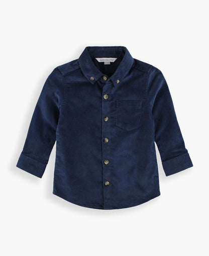 Stretch Corduroy Long Sleeve Button Down Shirt-Dark Navy