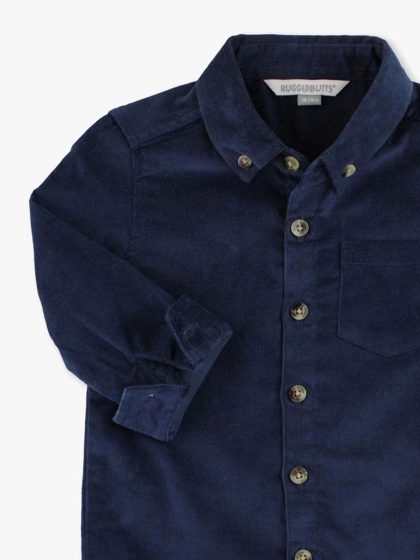 Stretch Corduroy Long Sleeve Button Down Shirt-Dark Navy