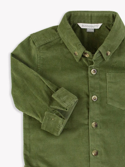 Stretch Corduroy Long Sleeve Button Down Shirt-Dusty Olive