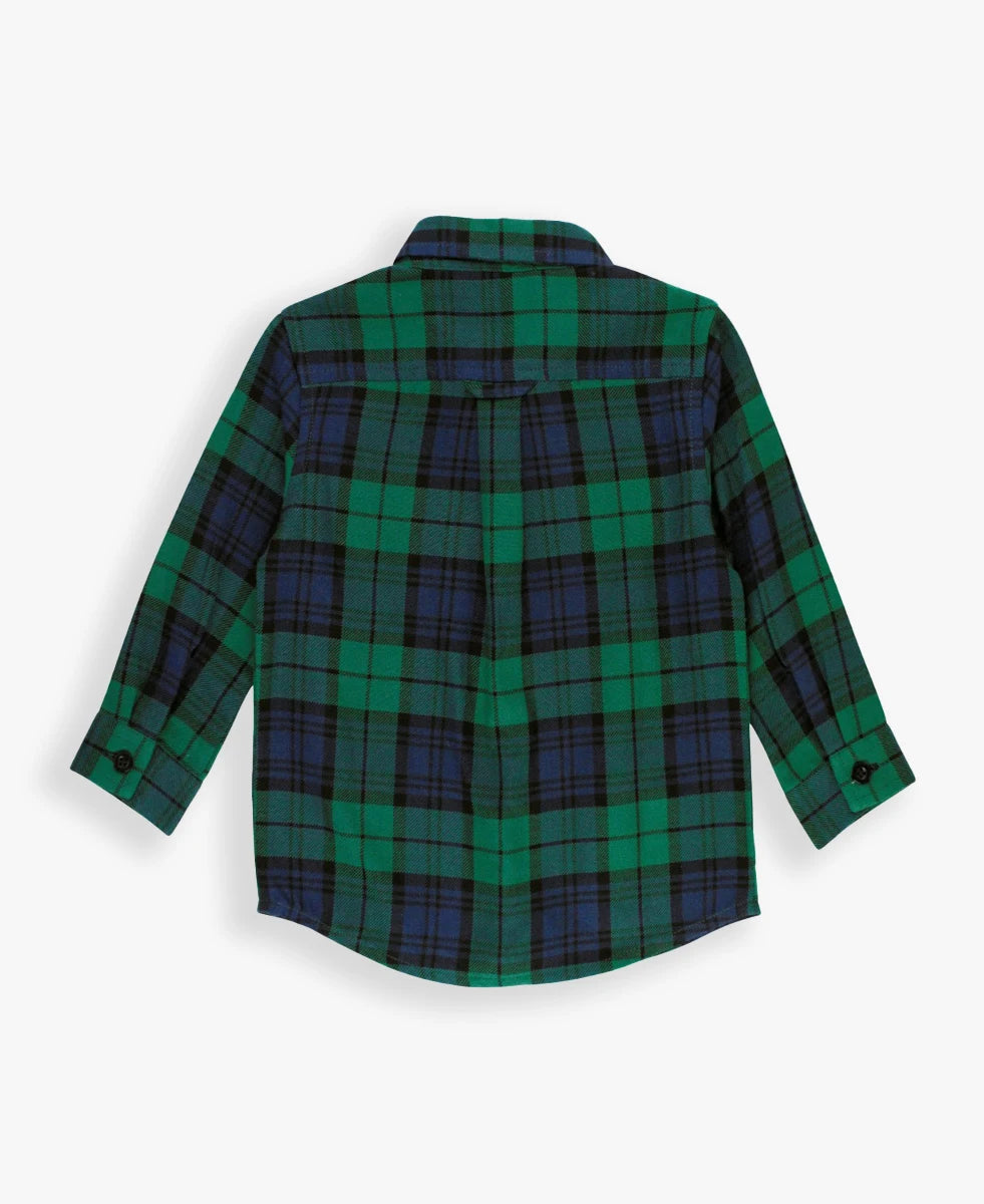 Long Sleeve Button Down Shirt-Hunter Plaid Flannel