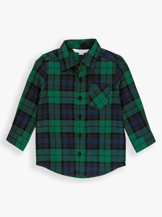 Long Sleeve Button Down Shirt-Hunter Plaid Flannel