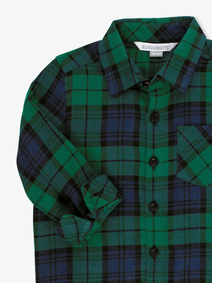 Long Sleeve Button Down Shirt-Hunter Plaid Flannel