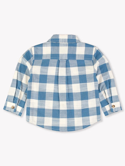 Long Sleeve Button Down Shirt-COUNTRYSIDE BLUE PLAID