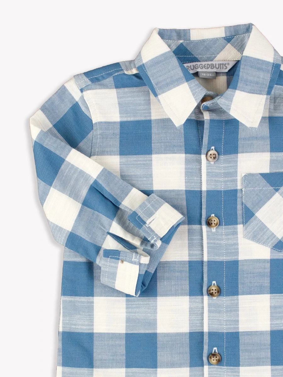 Long Sleeve Button Down Shirt-COUNTRYSIDE BLUE PLAID