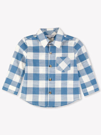 Long Sleeve Button Down Shirt-COUNTRYSIDE BLUE PLAID