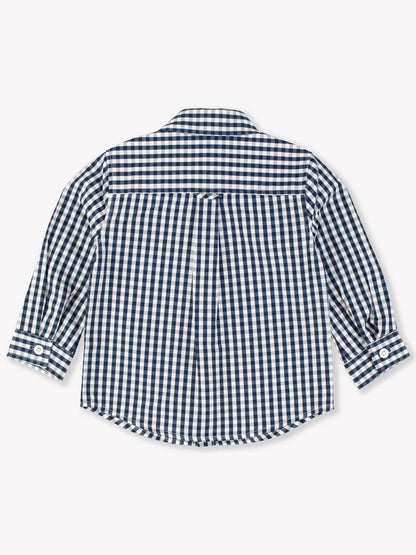 Long Sleeve Button Down Shirt-Dark Navy Gingham