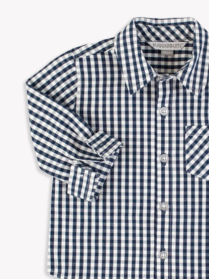 Long Sleeve Button Down Shirt-Dark Navy Gingham