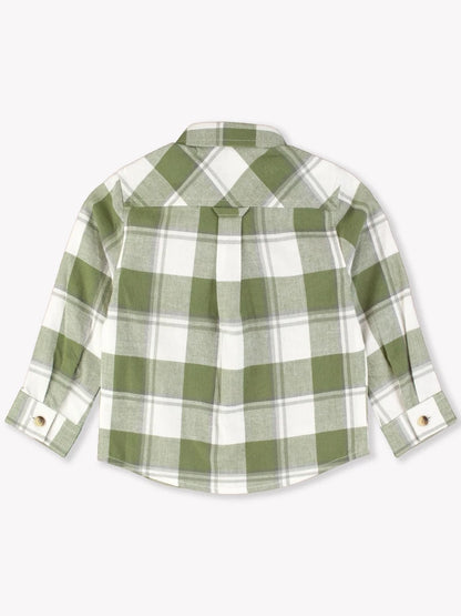 Flannel Long Sleeve Button Down Shirt-DUSTY OLIVE PLAID