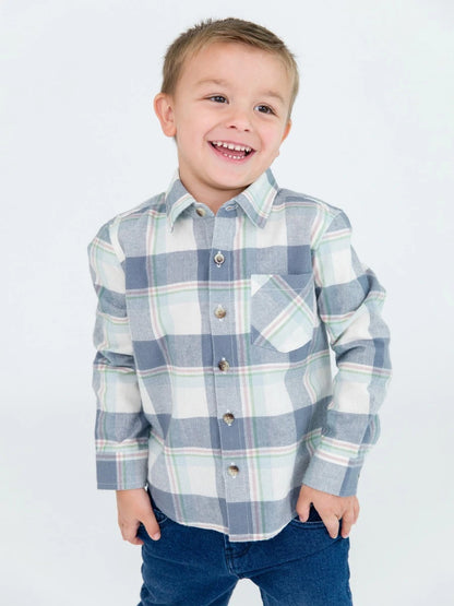 Flannel Long Sleeve Button Down Shirt-Alpine Plaid