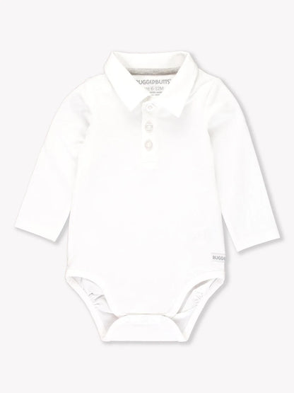 Knit Polo Bodysuit-White