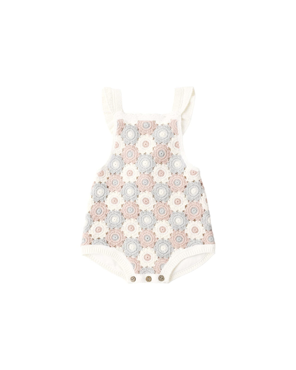 CROCHET	ROMPER	||	BLUE,	LIGHT	PINK, IVORY