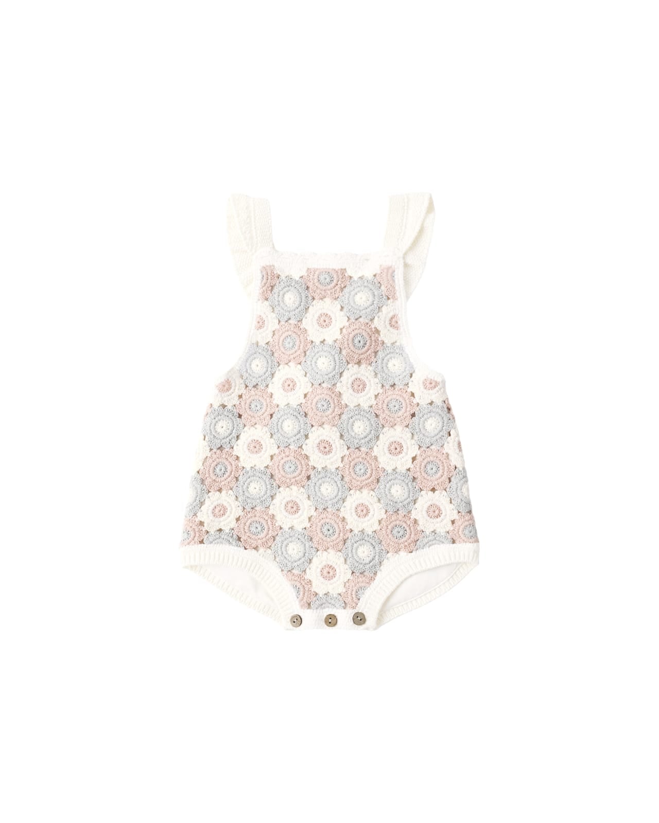 CROCHET	ROMPER	||	BLUE,	LIGHT	PINK, IVORY