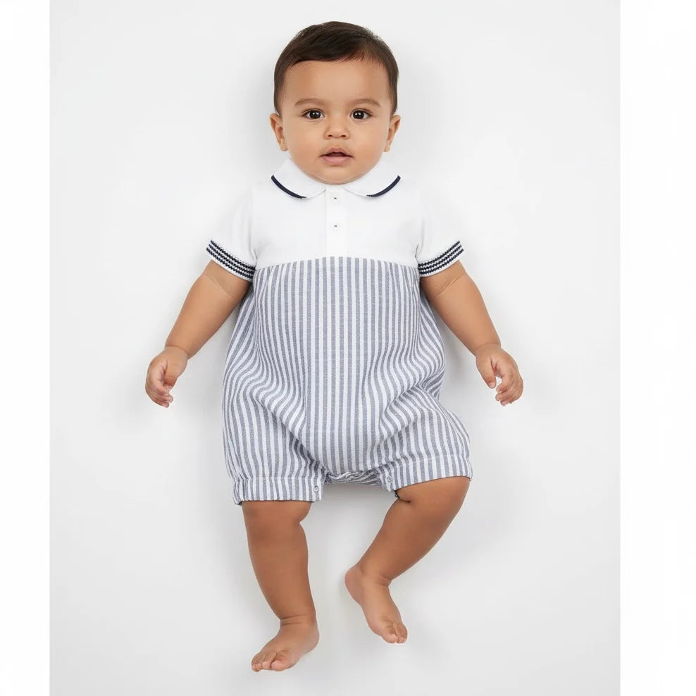 Navy and White Striped Shortall Romper