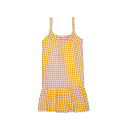 YELLOW GINGHAM LINEN TANK DRESS